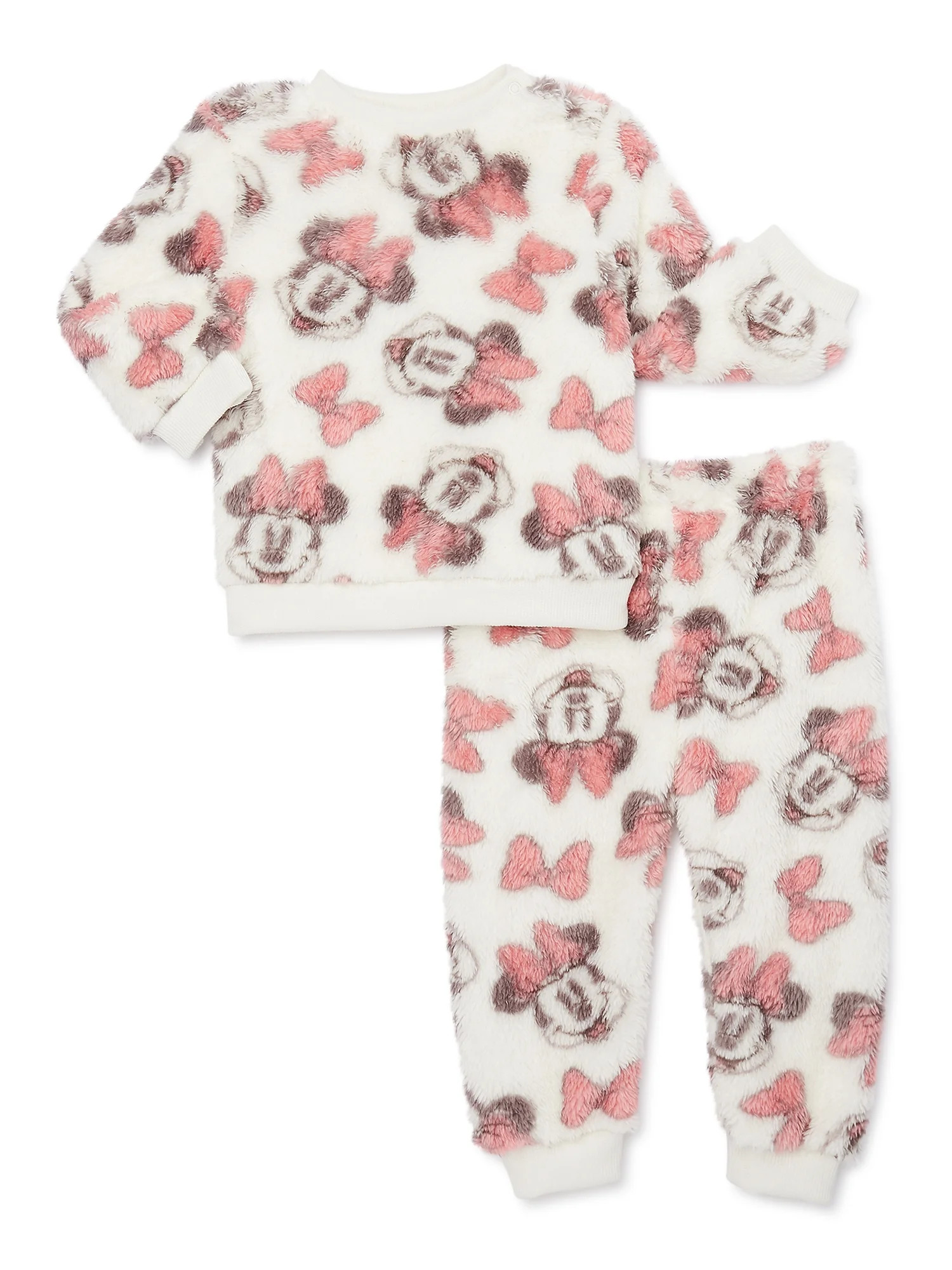 Disney Minnie Mouse Baby Girls Long Sleeve Top and Pants Faux Sherpa Set, 2-Piece, Sizes 0/3-24 M... | Walmart (US)