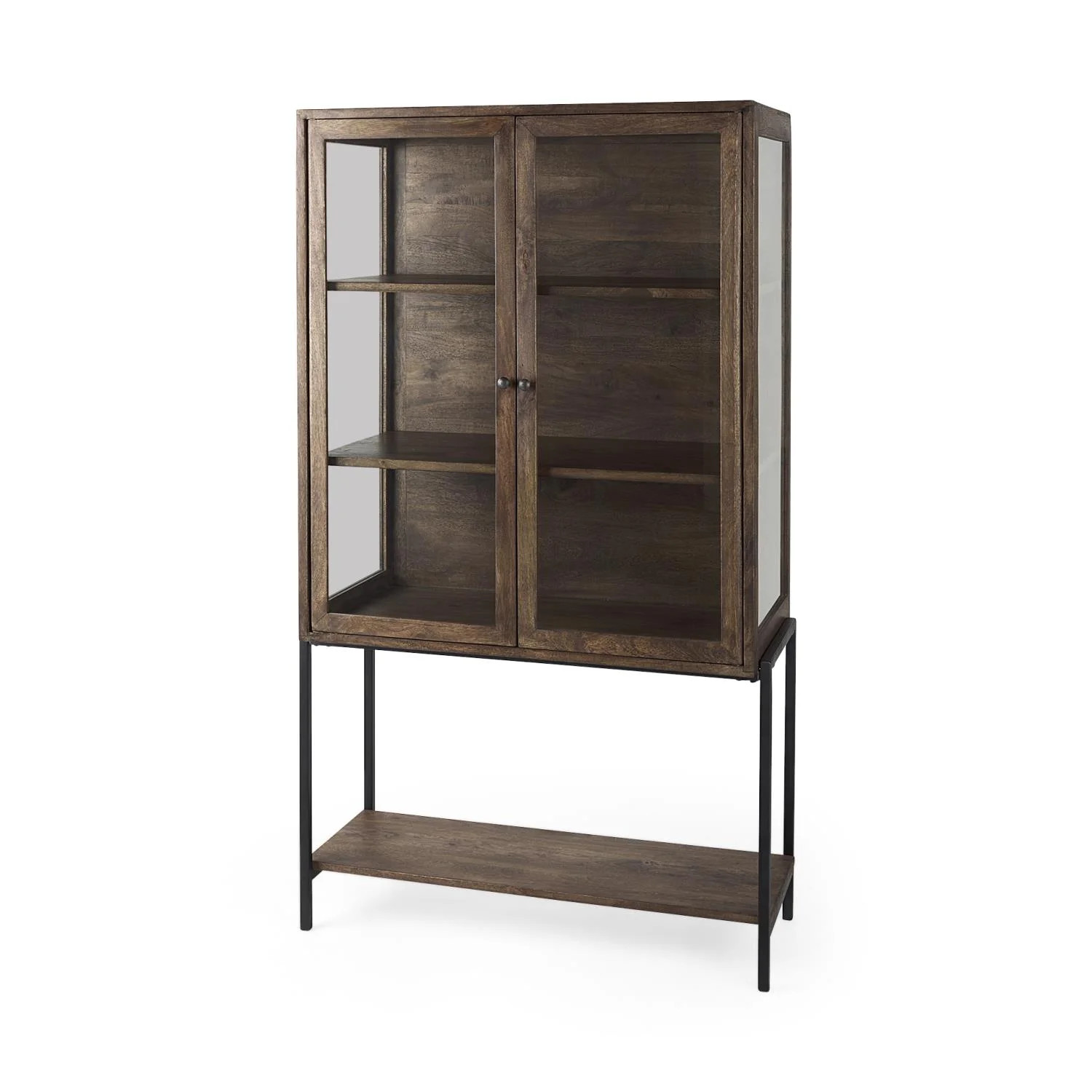 Mercana Arelius Medium Brown Wood W/ Black Metal Base Display Cabinet | Walmart (US)