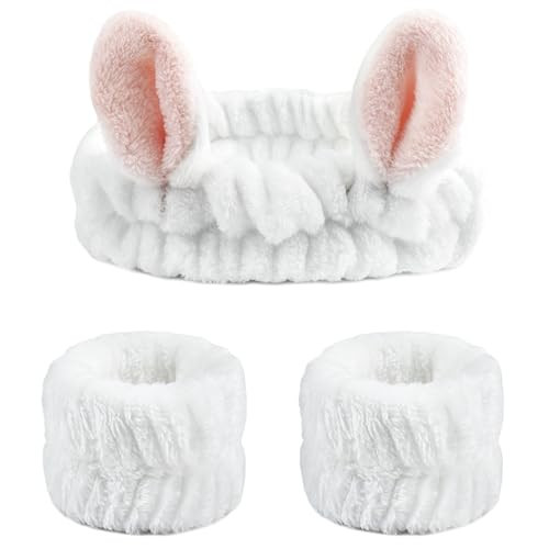 Ayesha Bunny Ear Fleece Headband and Cuffs for Face Washing, Makeup, and No-Drip Cleansing | Amazon (US)