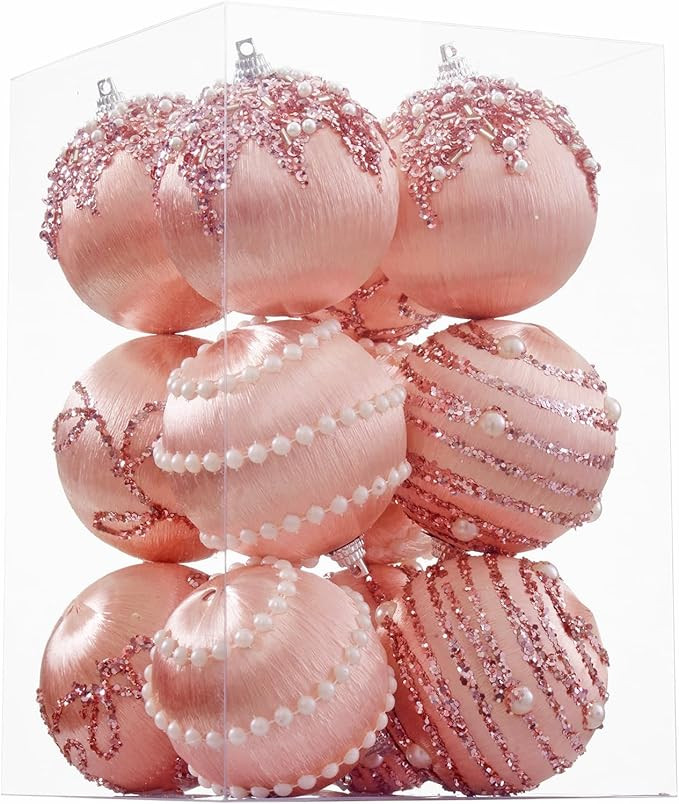 Pink Satin Christmas Balls, Silk Christmas Tree Hanging Ornaments, Pack of 12 Luxury Shatterproof... | Amazon (US)