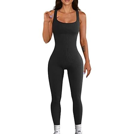 OQQ Women's Jumpsuits Ribbed One Piece Tank Tops Rompers Sleeveless Yoga Exercise Jumpsuits | Amazon (US)