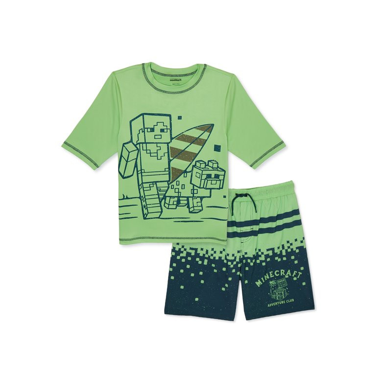 Minecraft Boys Short Sleeve Rash Guard and Shorts Swim Set, 2-Piece, Sizes 4-16 | Walmart (US)