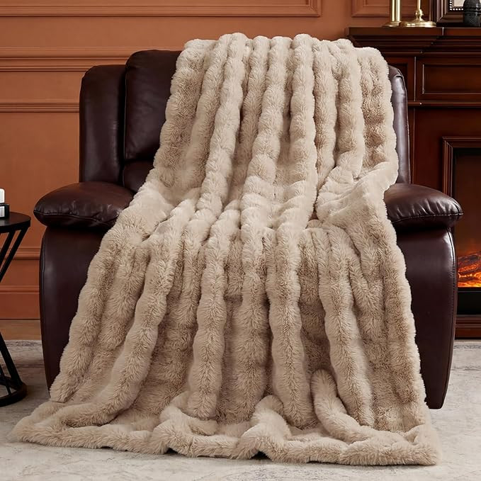 Luxury Fluffy Faux Fur Throw Blanket, Soft Plush Thick Minky Bubble Blanket for Couch Sofa Bedroo... | Amazon (US)