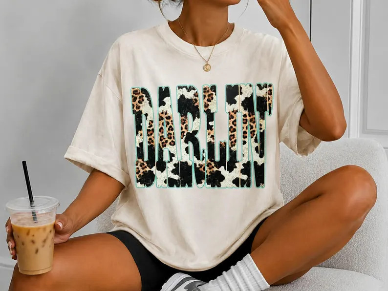 Oversized Cream Darlin\u2019 Tee: Cowhide Leopard Print Western Shirt - Etsy | Etsy (Global)