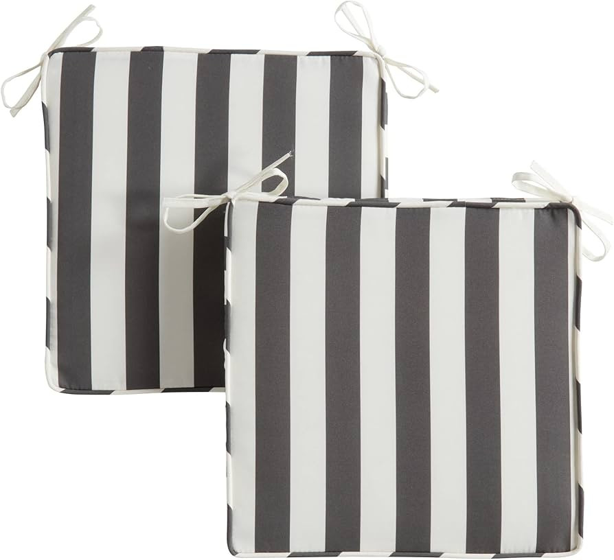 Greendale Home Fashions Outdoor 18-inch Square Reversible Seat Cushion with Ties, 2-Pack, Gray St... | Amazon (US)