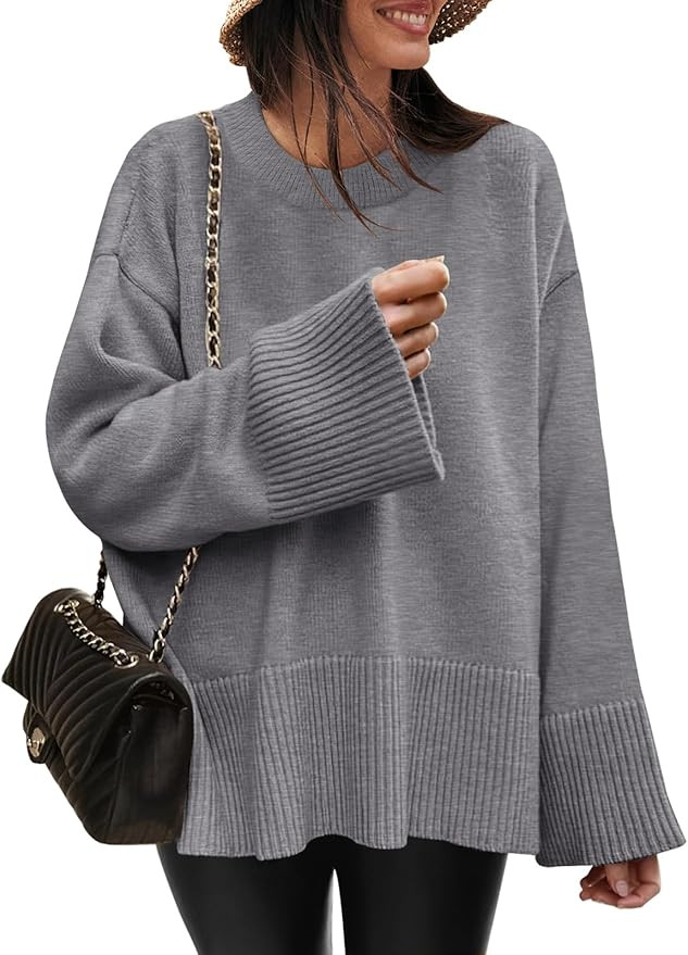 Caracilia Women's 2023 Fall Winter Oversized Long Sleeve Crew Neck Knit Casual Loose Pullover Swe... | Amazon (US)