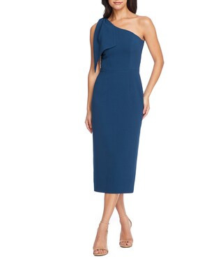 Tiffany One Shoulder Bow Detail Sleeveless Back Slit Sheath Midi Dress | Dillard's