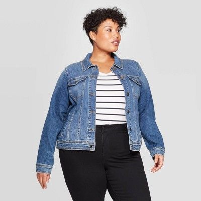 Women's Plus Size Jean Jacket - Ava & Viv™ Medium Wash | Target