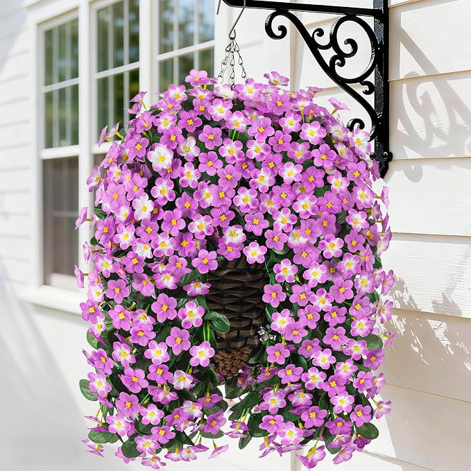 Artificial Fake Hanging Flowers with Basket for Outdoor Decoration,UV Resistant Faux Silk Daisy F... | Amazon (US)