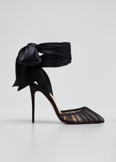 Christian Louboutin Noor 100mm Silk Ankle-Wrap Red Sole Pumps | Bergdorf Goodman