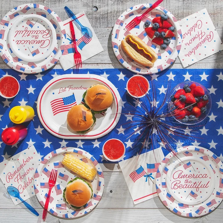Way to Celebrate Patriotic Flag Lunch Napkins, Red, White & Blue, 6.5" x 6.5", 16 Count | Walmart (US)