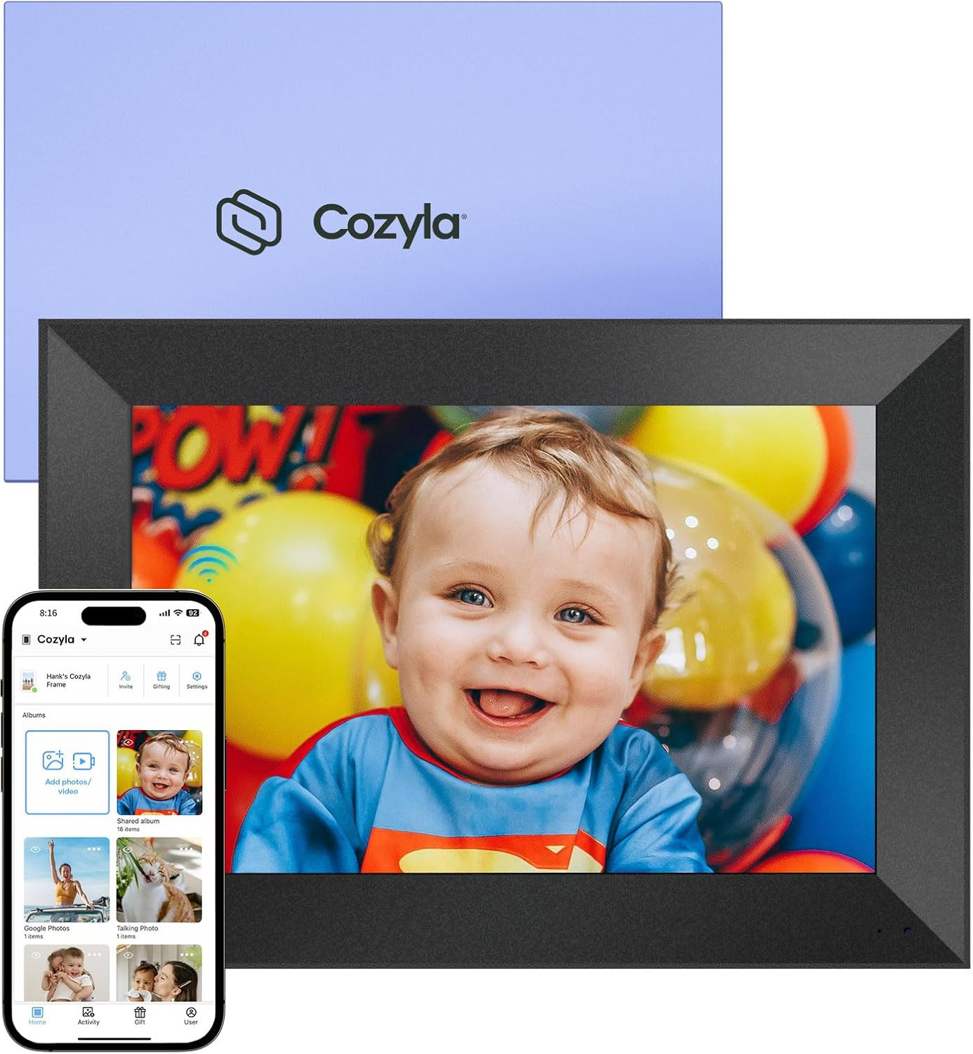 Cozyla Digital Picture Frame WiFi Free Unlimited Storage AI-Powered Send Pictures & Video via Goo... | Amazon (US)