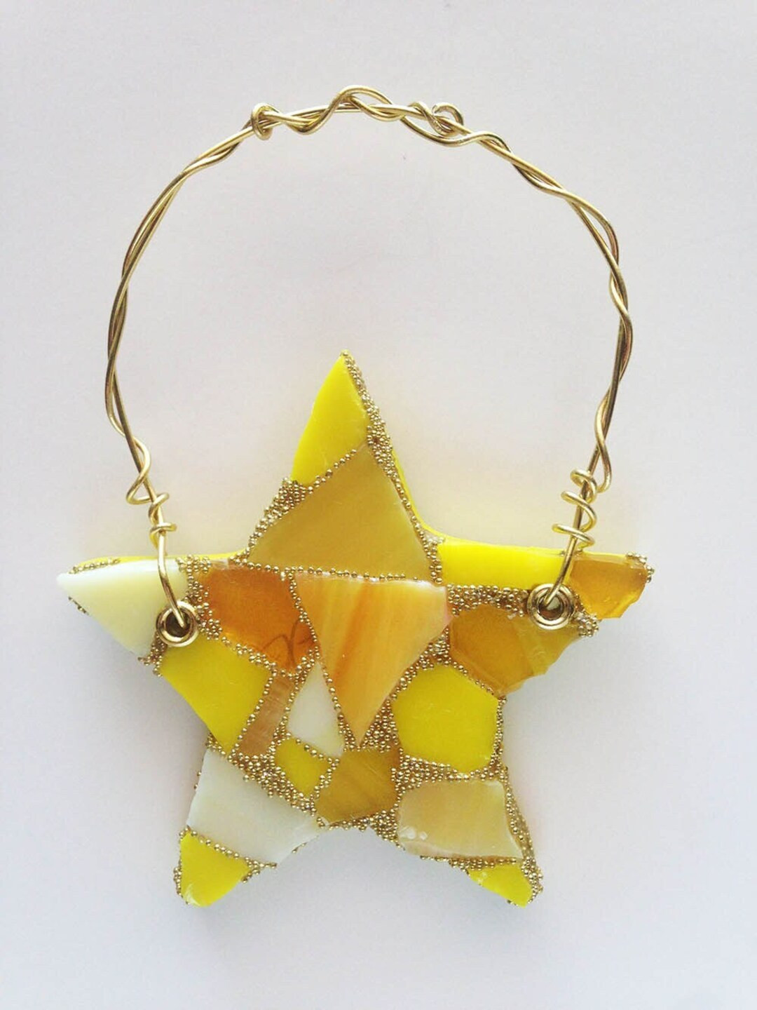 Gold Star Mosaic Ornament Stained Glass Iridescent Metallic Home Decor Holiday Trim the Tree Deck... | Etsy (US)