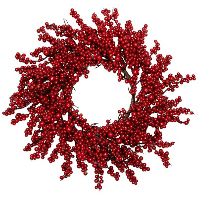 Northlight 20" Unlit Red Berries Artificial Christmas Wreath | Target