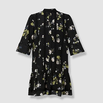 $1590 Erdem Women's Black Cahun Garden Print Silk Drop Waist Dress Size UK8/US4  | eBay | eBay US