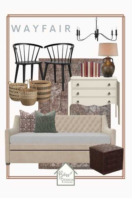 Transform your space into a cozy haven 🌟 with our chic picks from Wayfair! Featuring a stylish daybed, sleek dresser, versatile ottoman, plush pillows, elegant lamps, comfy chairs, a handy basket, and a stunning chandelier 💡✨. Perfect for creating your dream retreat! 🏡💖 

#LTKstyletip #LTKSeasonal #LTKhome