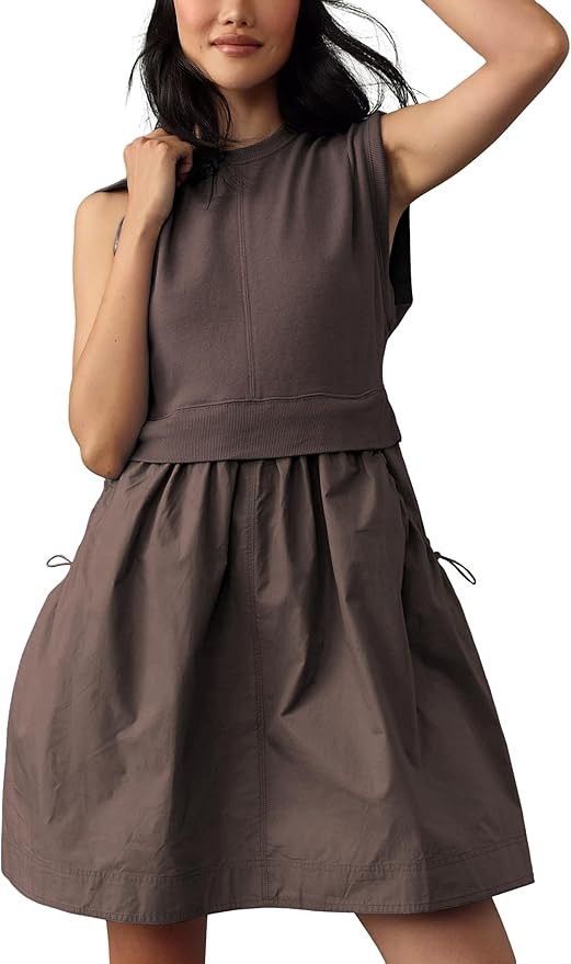 Womens Sleeveless Sweatshirt Dresses Open Back Tunic Dress Pullover Mini Dress with Pockets | Amazon (US)