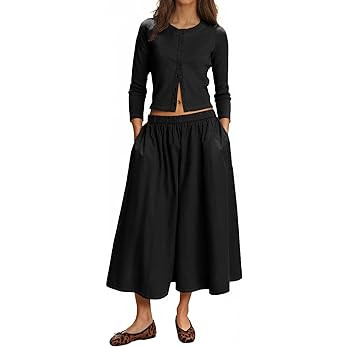 Tankaneo Womens 2 Piece Skirt Sets 3/4 Sleeve Knit Cardigan Elastic Waist Midi Skirt Outfits Casu... | Amazon (US)