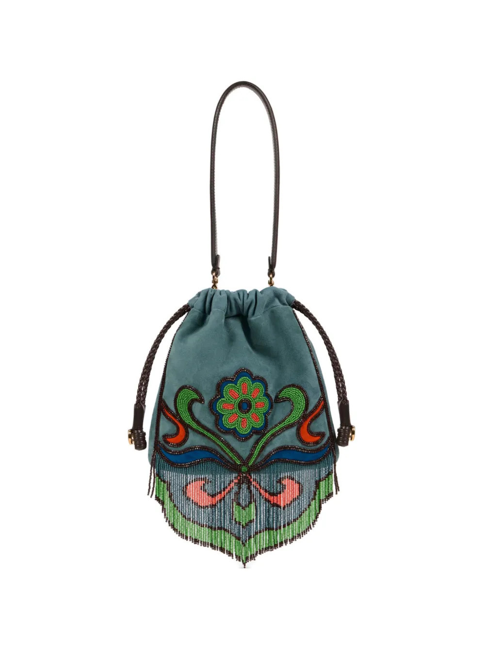 ETRO Small Kalispera beaded fringed bucket bag - Blue | Farfetch Global