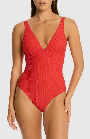 Sea Level Caracus Textured One-Piece Swimsuit in Spice Red at Nordstrom Rack, Size 10 | Nordstrom Rack