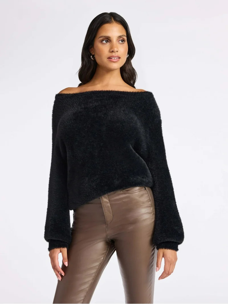 Sofia by Sofia Vergara Women's and Women's Plus Size Off Shoulder Sweater, Mid Weight, Size XS-4X | Walmart (US)