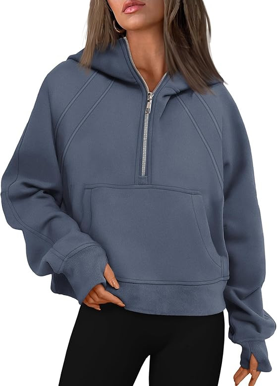 WYNNQUE Womens Hoodies Oversized Sweatshirts Half Quarter Zip Pullover Cropped Long Sleeve Fall O... | Amazon (US)