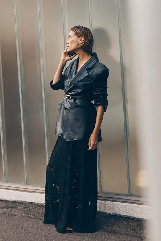 MONTY BLACK FAUX LEATHER BLAZER | DISSH