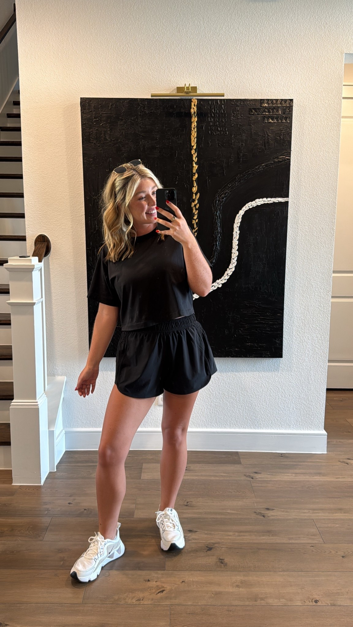 School pickup mom outfit. Size large in shorts and sports bra. Size medium in tee 

#LTKStyleTip #LTKMidsize