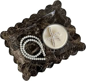 Natural Rectangle Tray, Scalloped Edge Marble Tray, Handmade Decorative Tray, Nightstand and Desk... | Amazon (US)