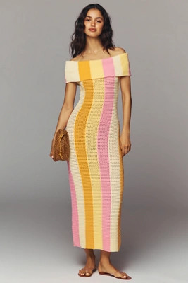 Endless Rose Off-Shoulder Striped Knit Midi Dress | Anthropologie (US)