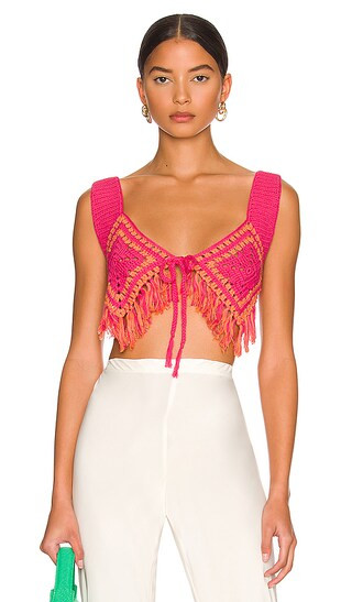 Mira Hand Crochet Fringe Top in Raspberry & Orange | Revolve Clothing (Global)