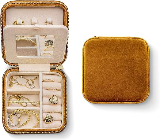 Plush Velvet Travel Jewelry Box Organizer | Travel Jewelry Case, Jewelry Travel Organizer | Small... | Amazon (US)