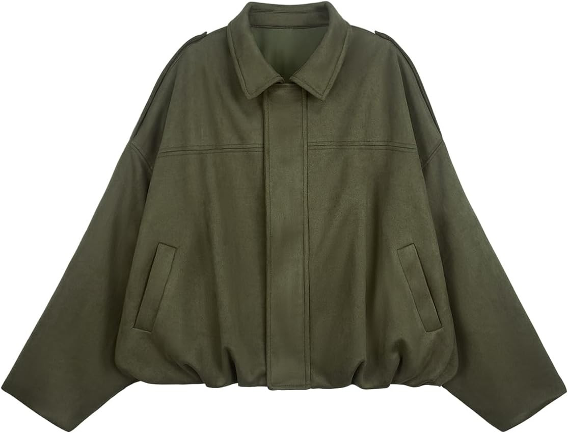 Womens Bomber Jacket Faux Suede Casual Cropped Pilot Coat Lapel Collar Causal Oversized Trendy Outwear | Amazon (US)
