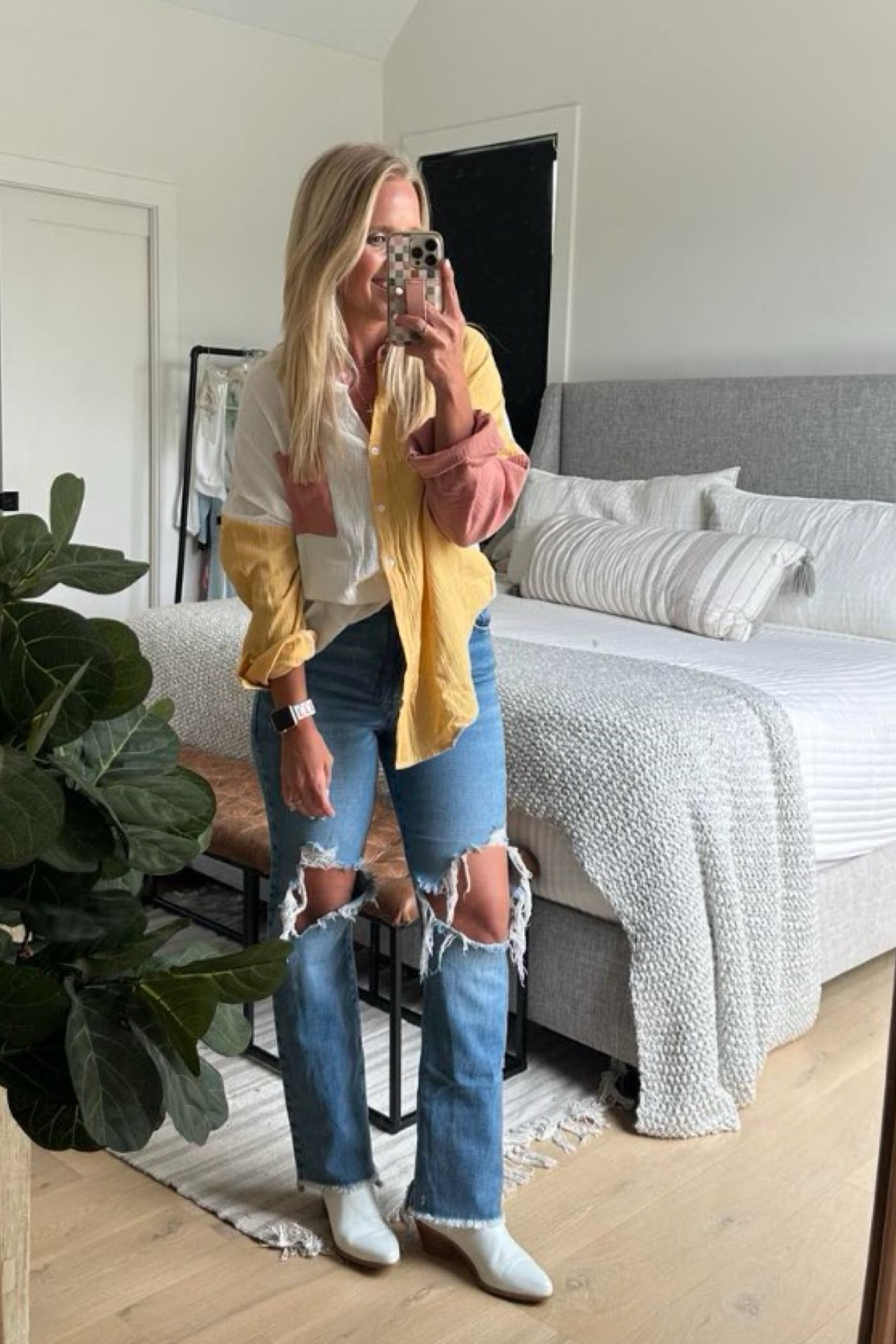 I sized up to a large in my Amazon color block button down. Can't link the jeans. Boots are very comfortable. I can literally wear them for hours.

#LTKShoeCrush #LTKFestival #LTKFindsUnder50