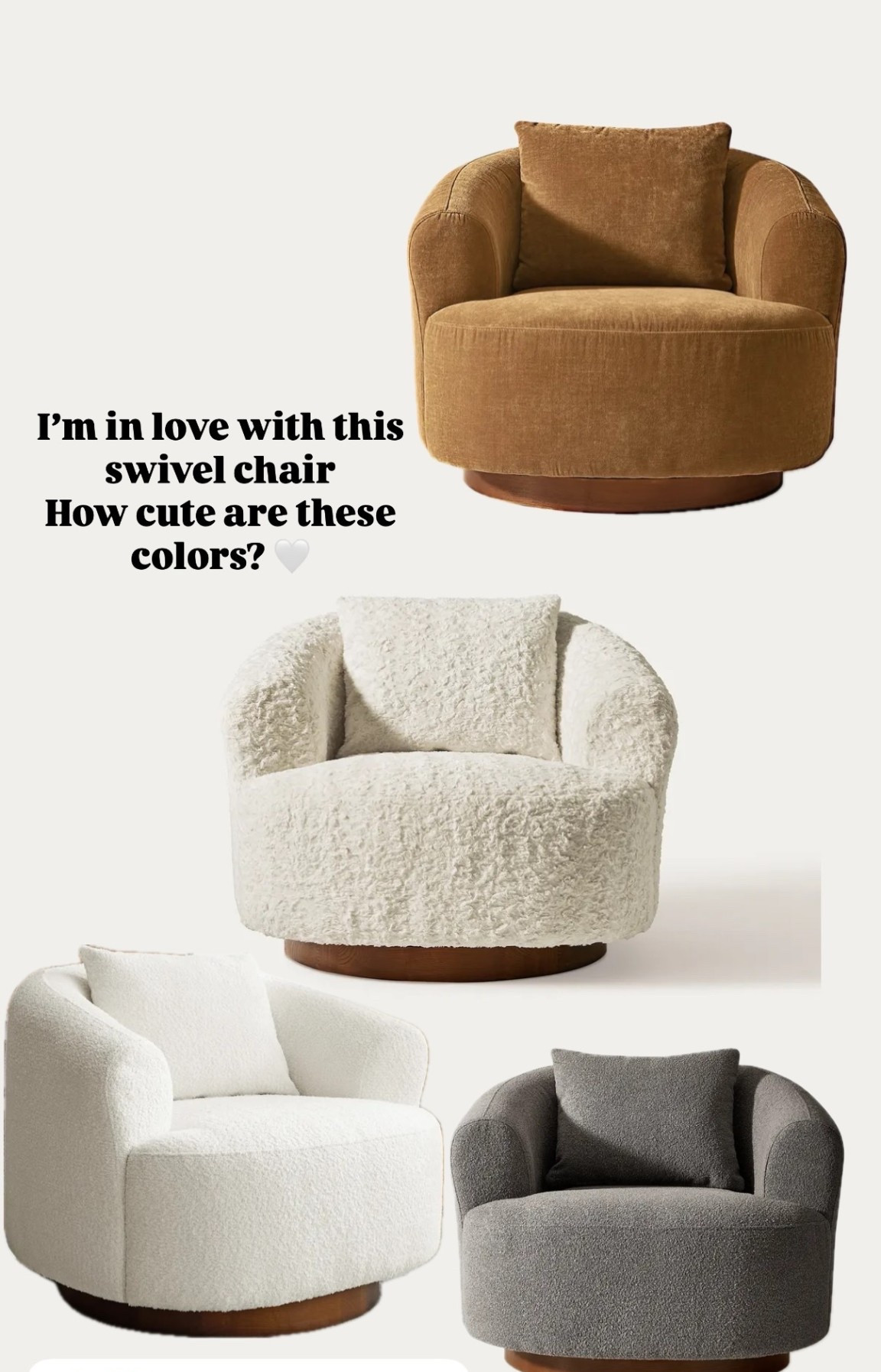 I’m in love with this swivel chair 
How cute are these colors? 🤍