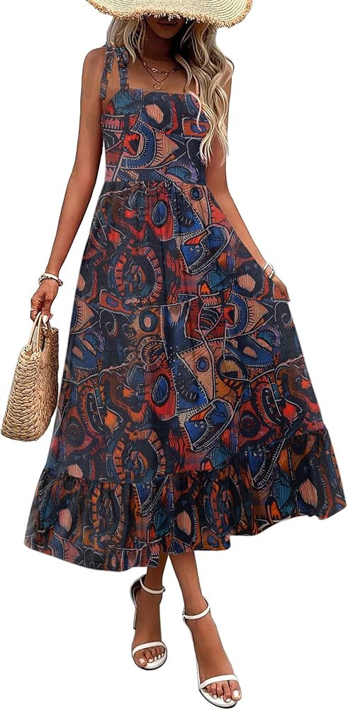 Zeagoo Women Summer Maxi Dress with Pockets 2025 Spaghetti Strap Sundress Casual Flowy Boho Dress... | Amazon (US)