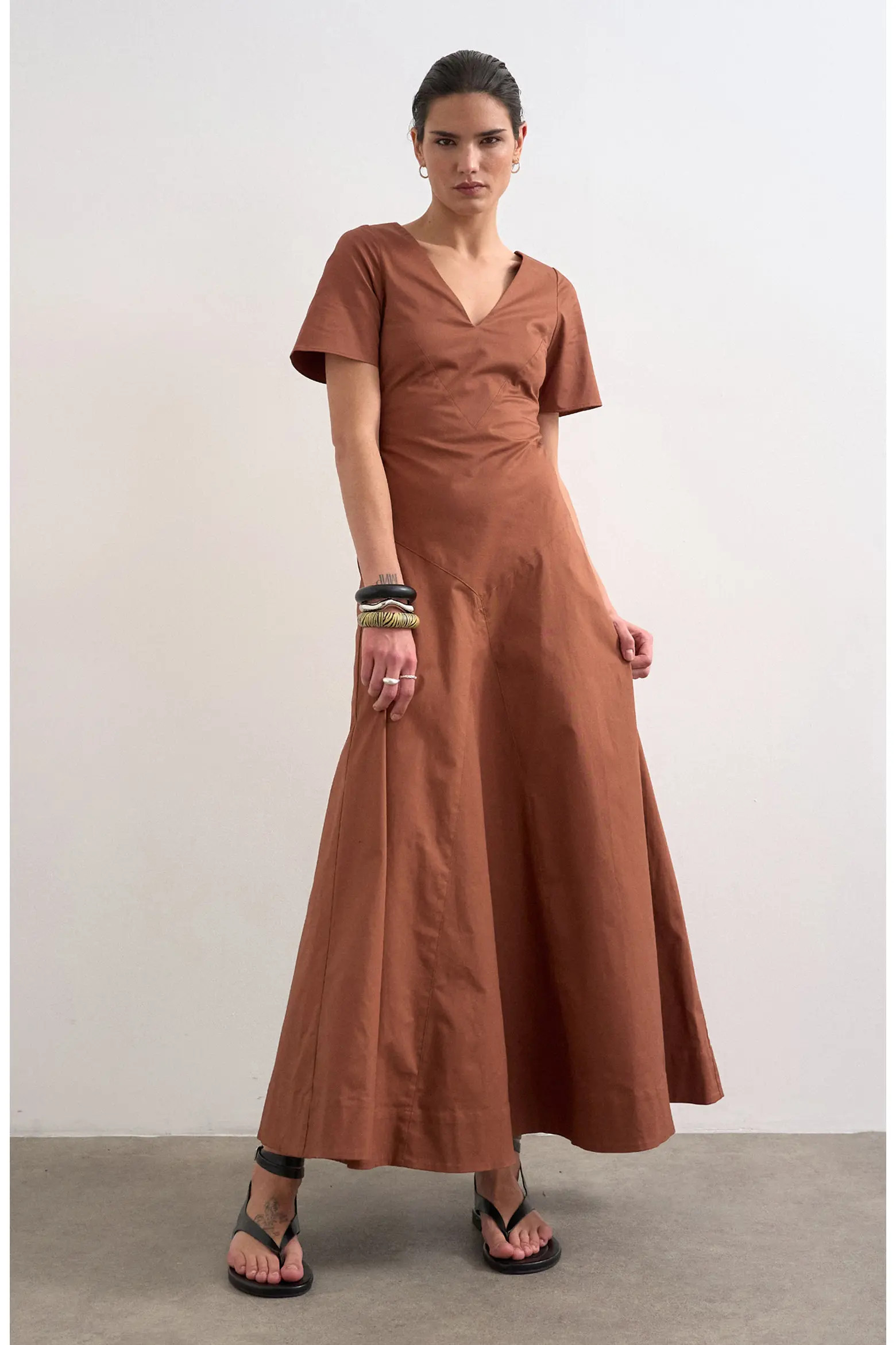 Topshop Seamed V-Neck A-Line Midi Dress (Women) | Nordstrom | Nordstrom
