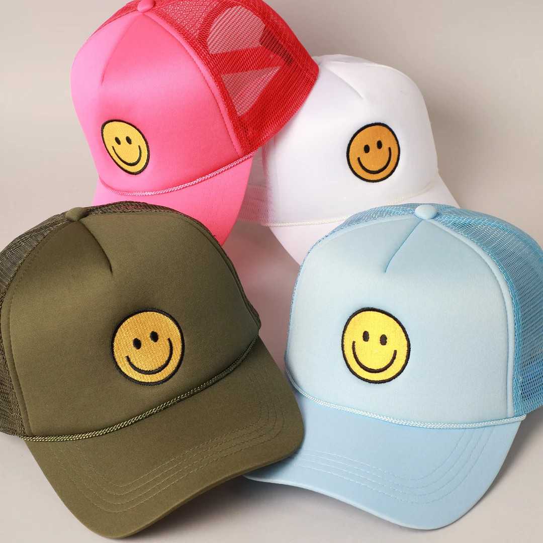 Happy Face Patched Baseball Cap with Mesh Back, Spring Summer Casual Outdoor Caps, Dad Hat, Adjus... | Etsy (US)