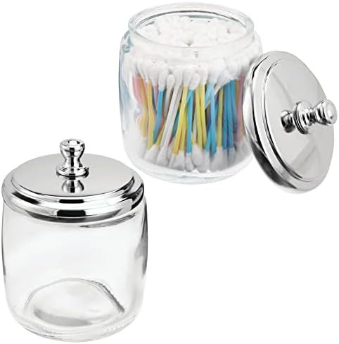 mDesign Glass Apothecary Jar Storage Organizer Container Holder with Steel Lid for Bathroom, Vanity, | Amazon (US)
