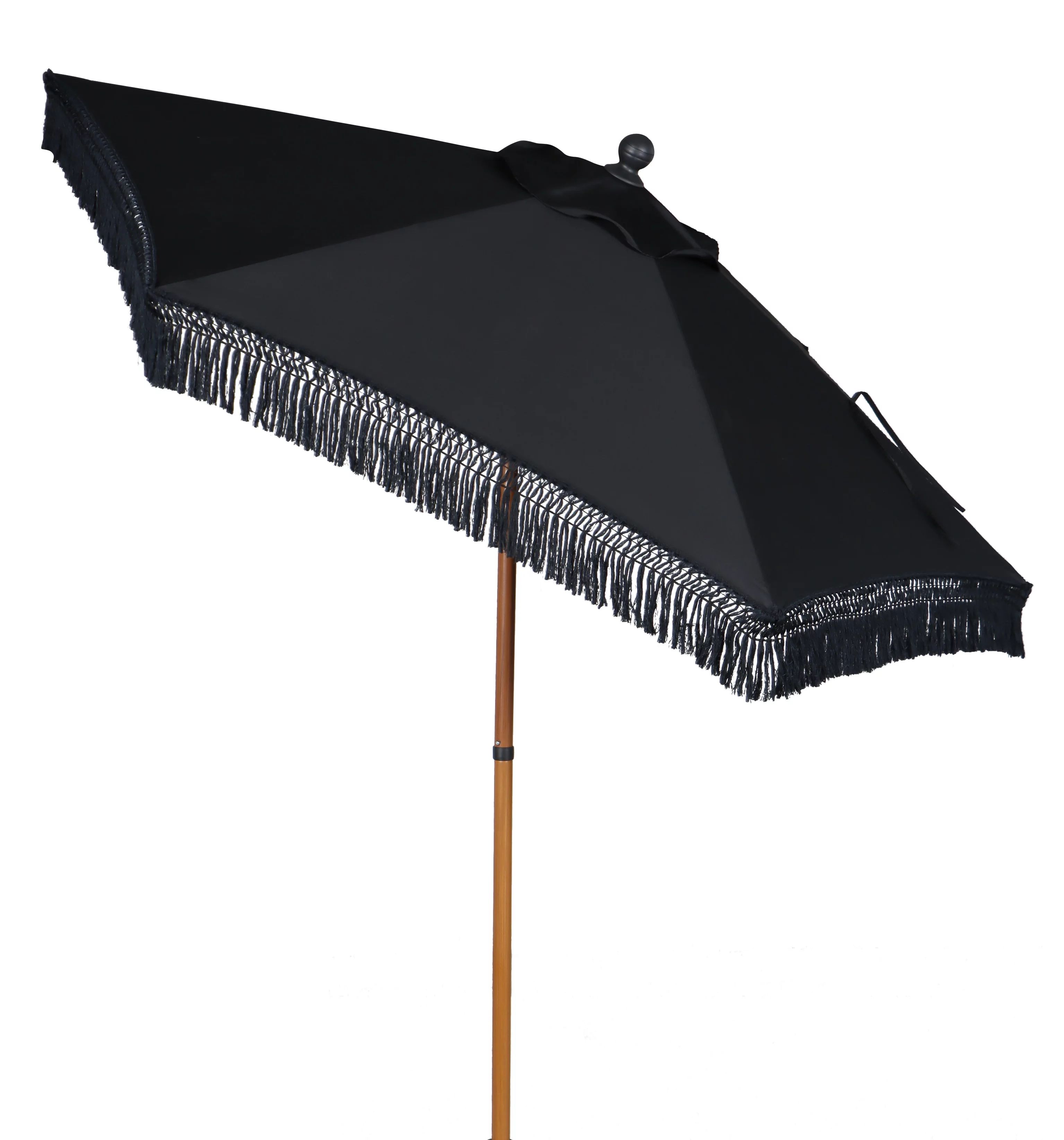 Better Homes & Gardens Ventura 7.5' Black Fringe Round Market Patio Umbrella - Walmart.com | Walmart (US)