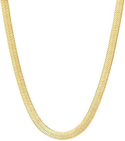 Fiusem Gold Necklace for Women, 14K Gold Plated Herringbone Chain Necklaces, Gold Snake Chain Cho... | Amazon (US)