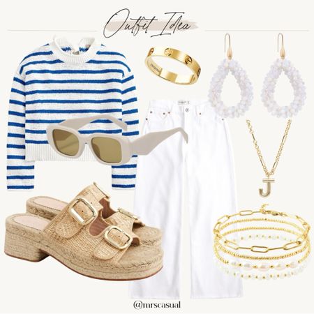 Blue and white summer nautical outfit idea. White wide leg jeans. Summer nights 

#LTKfindsunder100 #LTKSeasonal #LTKstyletip