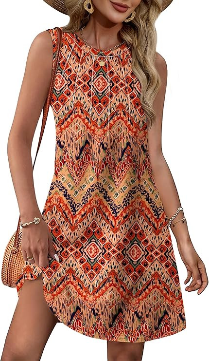 WIHOLL Summer Dresses for Women 2026 Loose Crew Neck Sleeveless Sundresses Casual Swimsuit Coveru... | Amazon (US)
