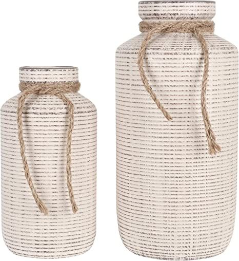 TERESA'S COLLECTIONS Ceramic Decorative Vase, Rustic Farmhouse Vases for Home Decor, Table, Mante... | Amazon (US)