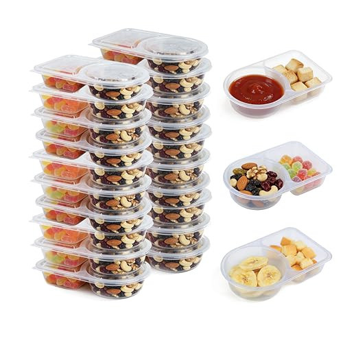 shopwithgreen 5.7 OZ Reusable Double Compartment Snack and Condiment Storage Containers with Lids, 2 Divider Snackle Box Container, Takeaway Sauce Dip Case，Easy Open Design, 20 Sets | Amazon (CA)