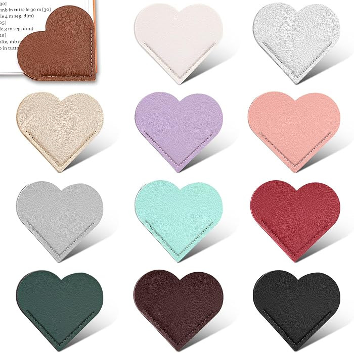 12 PCS Leather Heart Bookmarks, Cute Corner Page Bookmarks, Handmade Heart-Shaped Bookmark for Te... | Amazon (US)
