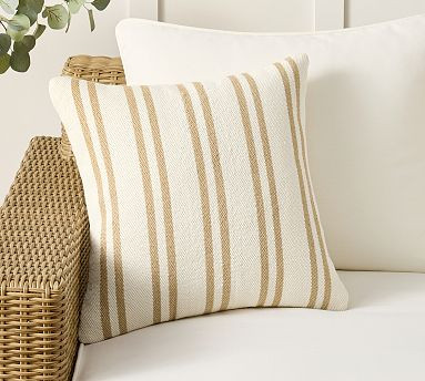 Modern Farmhouse Thin Striped Outdoor Pillow | Pottery Barn (US)