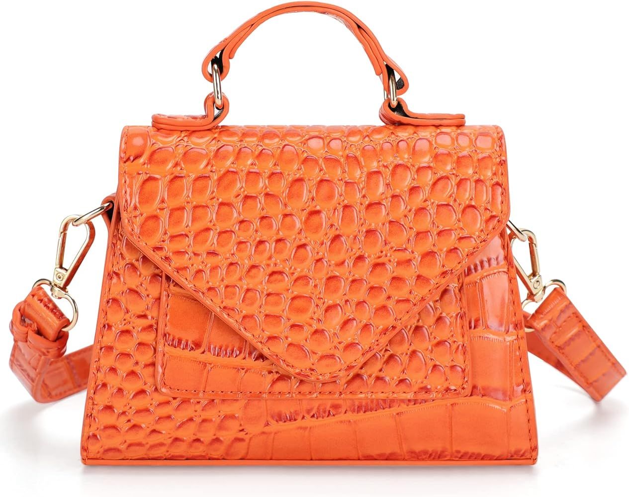 Women’s Mini Crossbody Bags, Top Handle Clutch Orange Handbag, Trendy Cute Purse | Amazon (US)