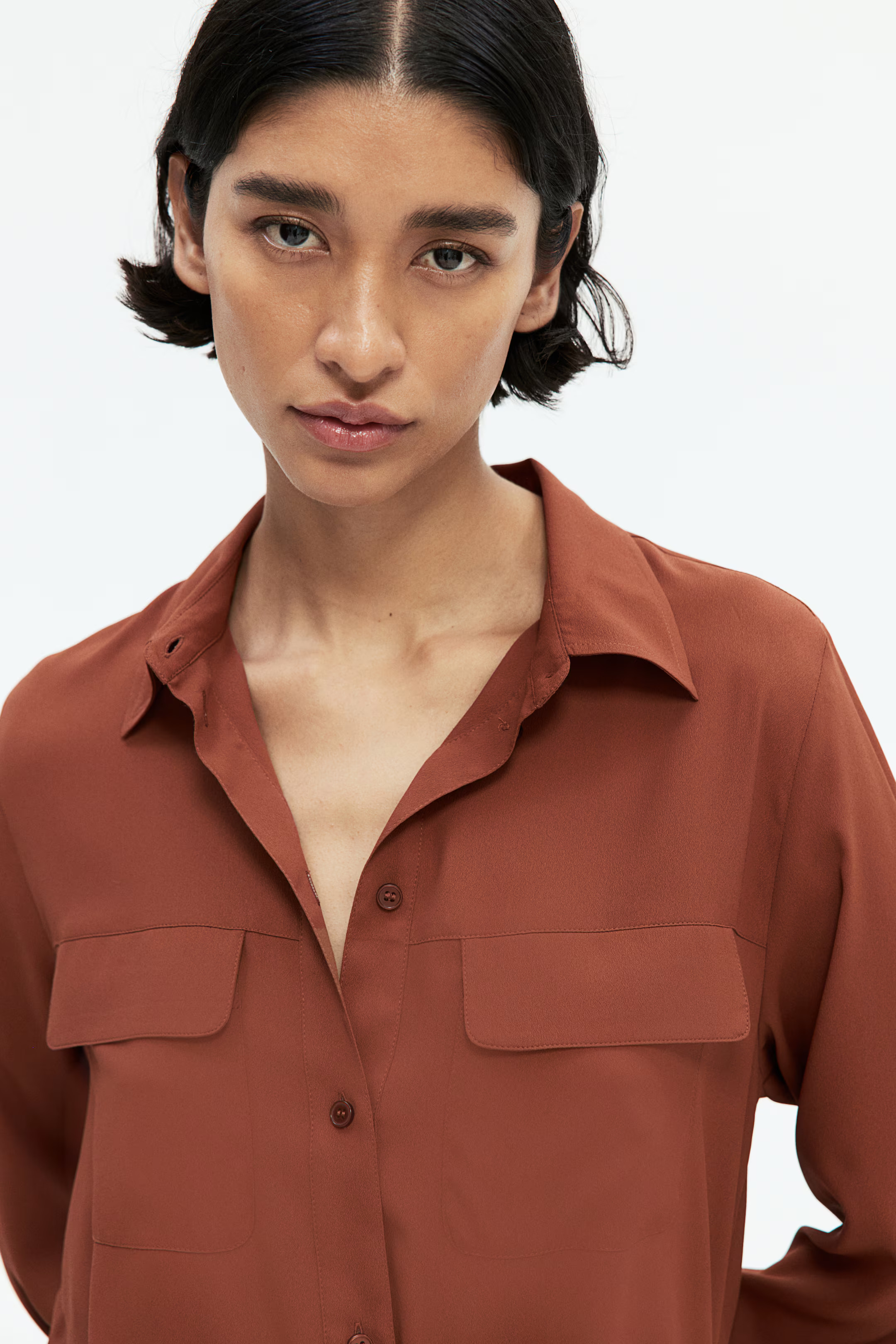 Crêpe Shirt - Brown - Ladies | H&M US | H&M (US + CA)