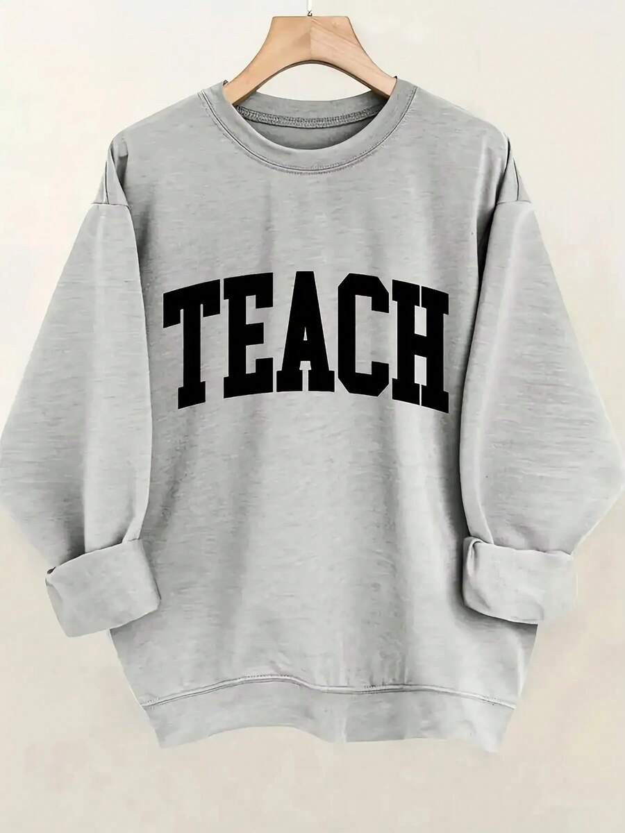 Women'S TEACH Graphic Hoodie - Soft Pullover Sweatshirt, Long Sleeve Crewneck Sweater For Teacher... | SHEIN